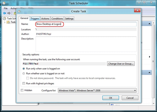 Windows 8 Task Scheduler, Create Task